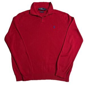 Polo Ralph Lauren Sweater Mens Medium Red Pima Cotton Long Sleeve Knit Polo